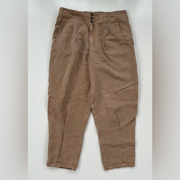Marrakech Brown Tan Cedar Nicola Solid Pleated Pant LINEN Blend  Size 30 Large - Picture 3 of 13